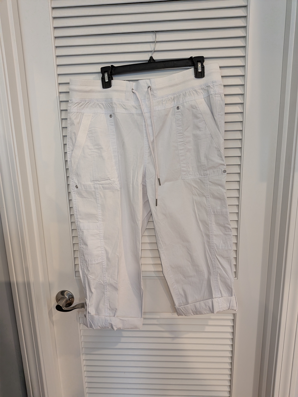 White Cargo Capri Pants with Drawstring Waist Size 12